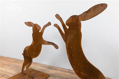 rusty metal boxing hares|Pair of Rusty Metal Boxing Hares .